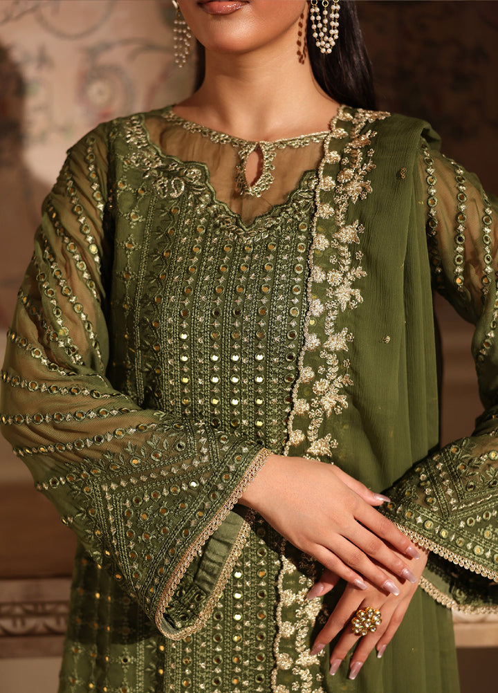 Ensembles by Azure Embroidered Unstitched Chiffon Suits 3 Piece AZU25EU ES-119 Moss Glow - Festive Collection