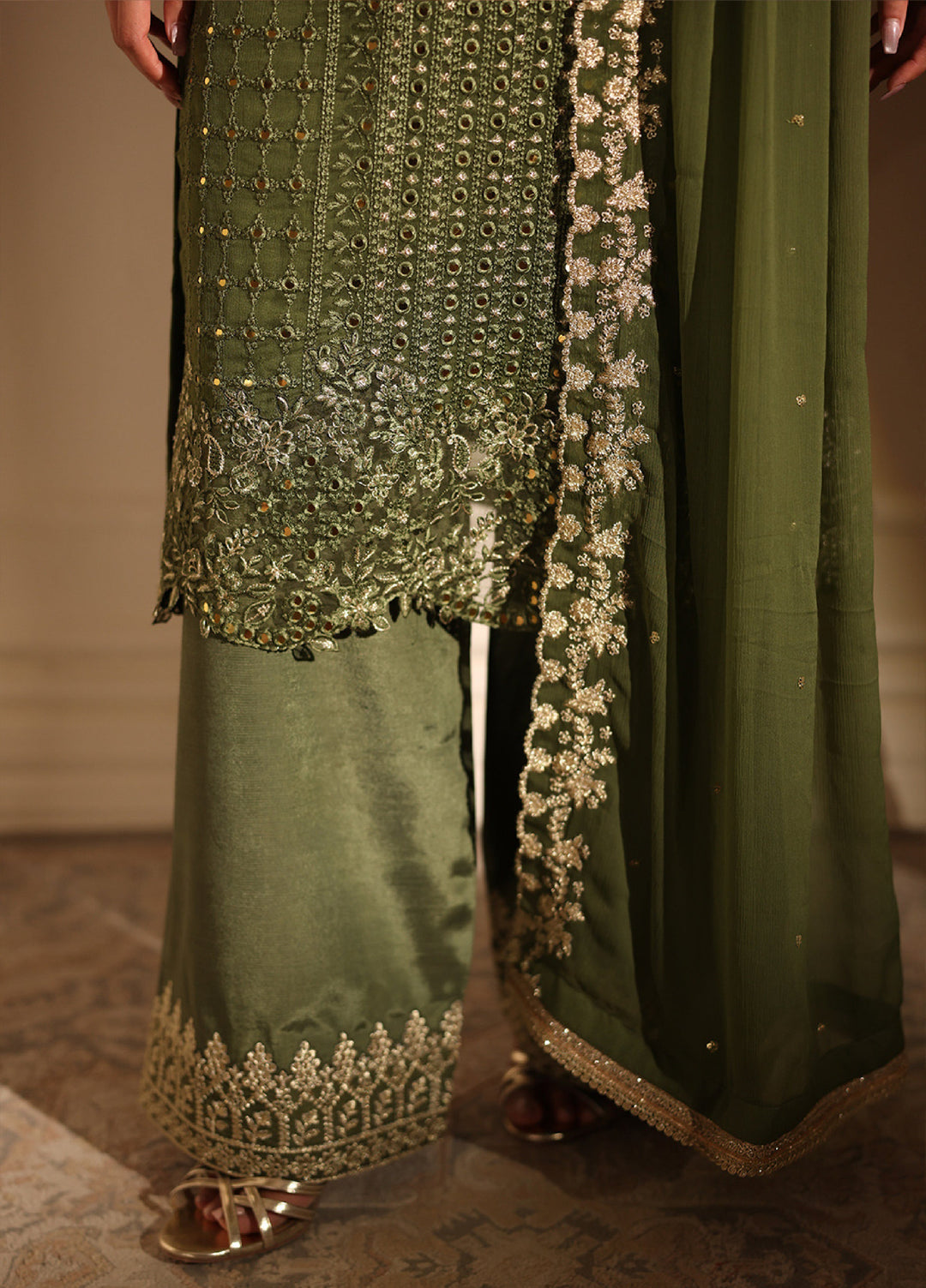 Ensembles by Azure Embroidered Unstitched Chiffon Suits 3 Piece AZU25EU ES-119 Moss Glow - Festive Collection