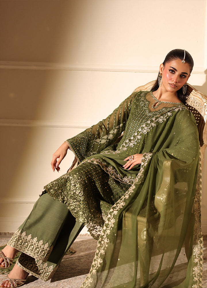 Ensembles by Azure Embroidered Unstitched Chiffon Suits 3 Piece AZU25EU ES-119 Moss Glow - Festive Collection