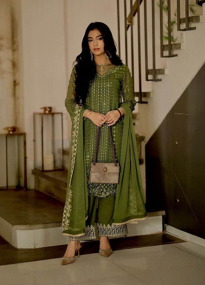 Ensembles by Azure Embroidered Unstitched Chiffon Suits 3 Piece AZU25EU ES-119 Moss Glow - Festive Collection