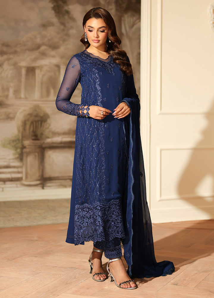 Ensembles by Azure Embroidered Unstitched Chiffon Suits 3 Piece AZU25EU ES-120 Royal Eclipse - Festive Collection