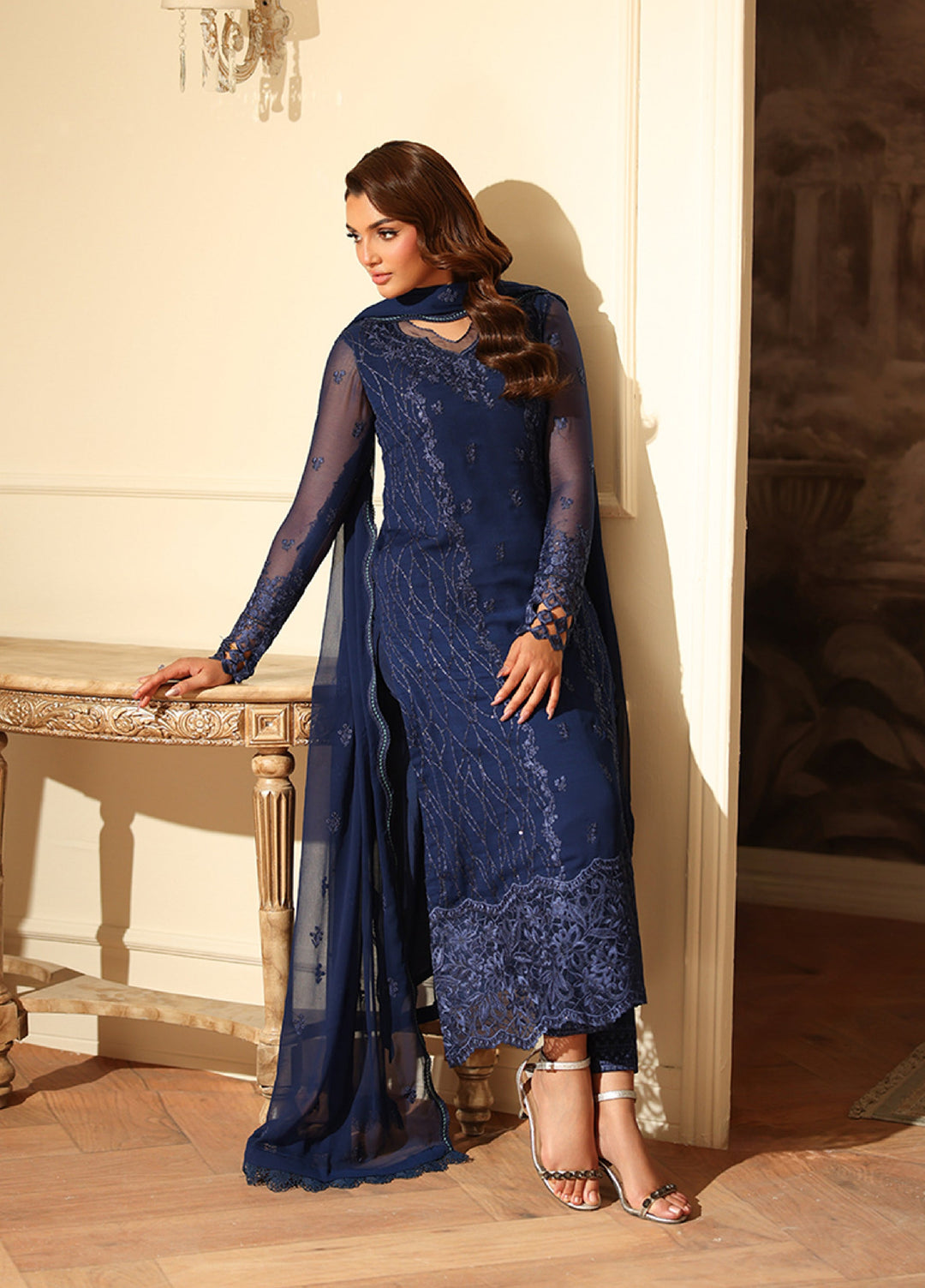 Ensembles by Azure Embroidered Unstitched Chiffon Suits 3 Piece AZU25EU ES-120 Royal Eclipse - Festive Collection