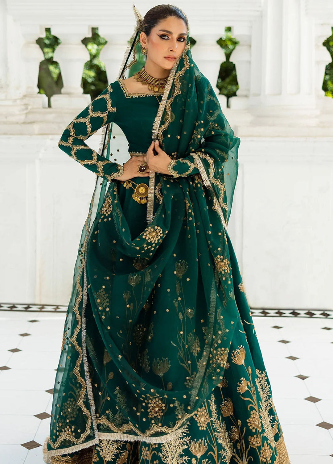 Jahan by Erum Khan Embroidered Raw Silk Suits Unstitched 4 Piece EK25V4 Evergreen - Formals Collection