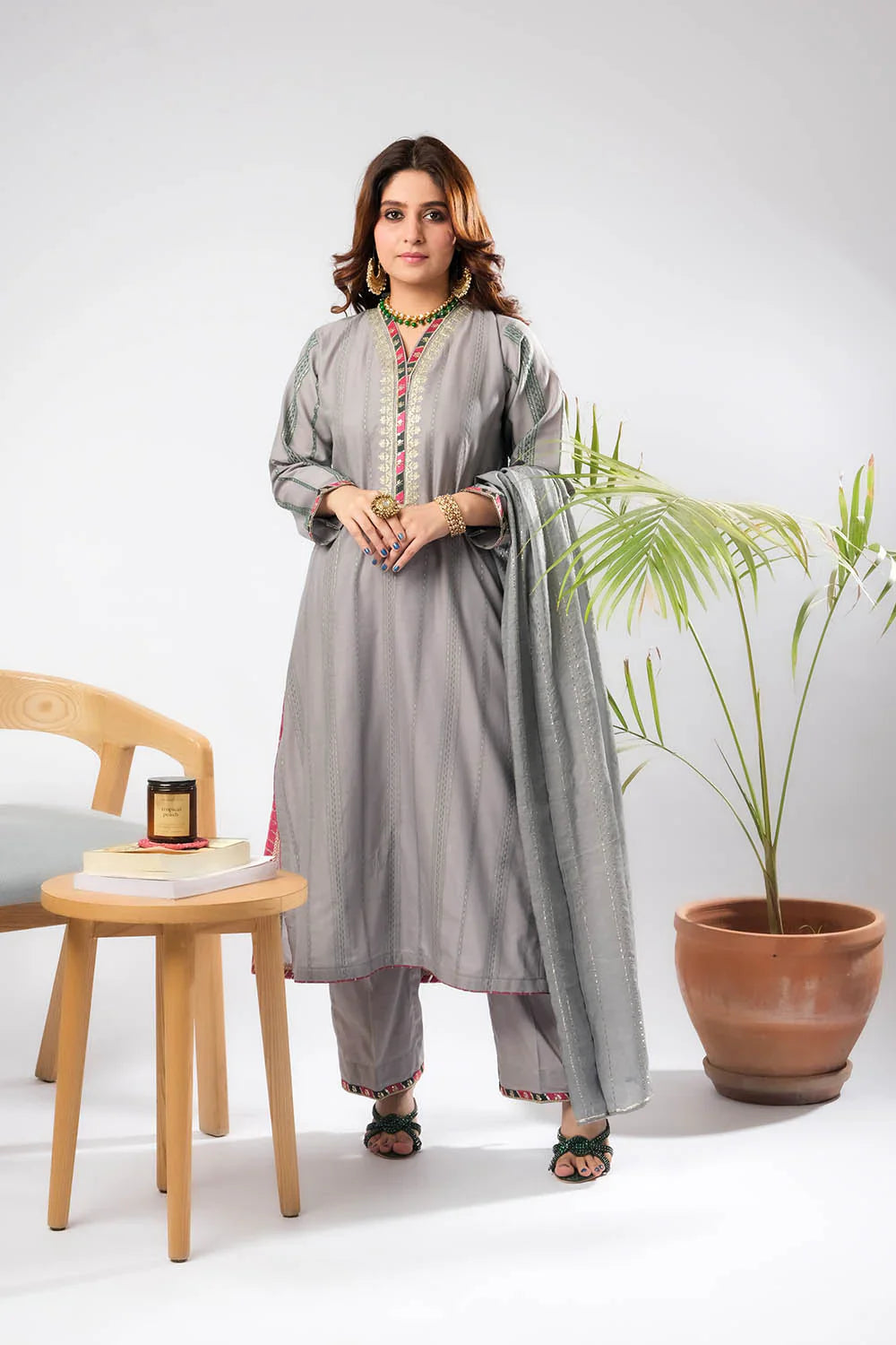 Senorita Women Embroidered Dobby Cotton 3 Piece Suit LBD-03401 - Casual Collection