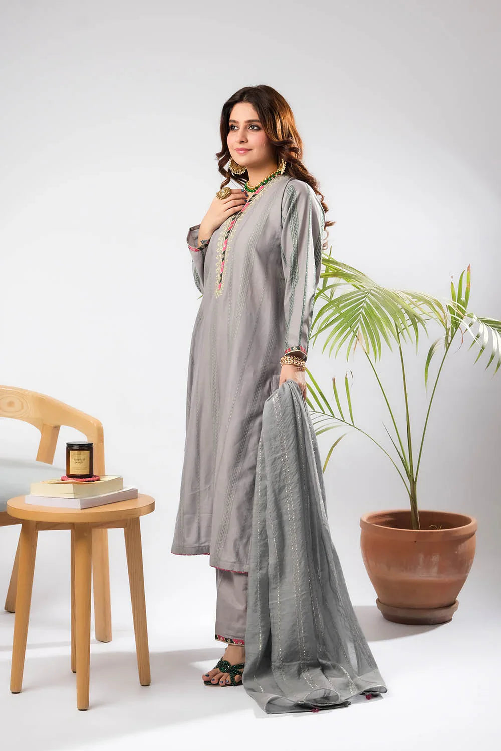 Senorita Women Embroidered Dobby Cotton 3 Piece Suit LBD-03401 - Casual Collection