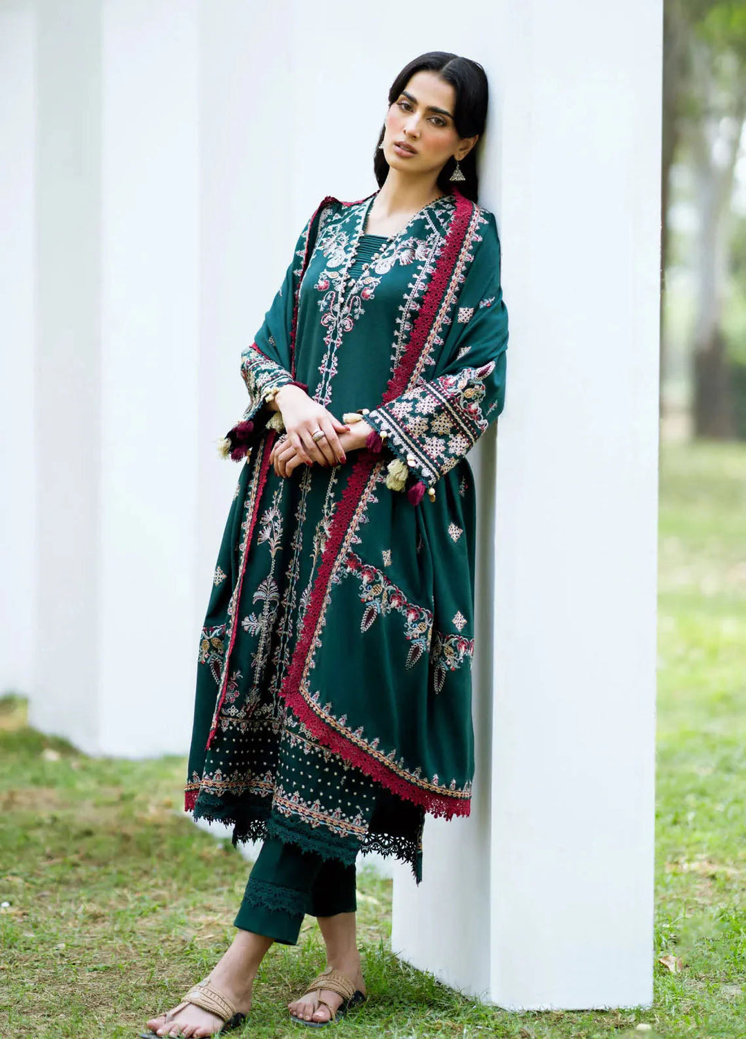 Florent Embroidered Leather Peach Suits Unstitched 3 Piece FL25FU FL-02 B - Formals Collection