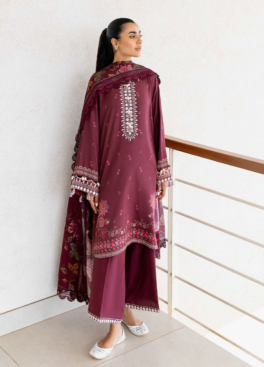Cross Stitch Embroidered Cotton Satin Suits Unstitched 3 Piece CS25SU Floral Muse - Winter Collection
