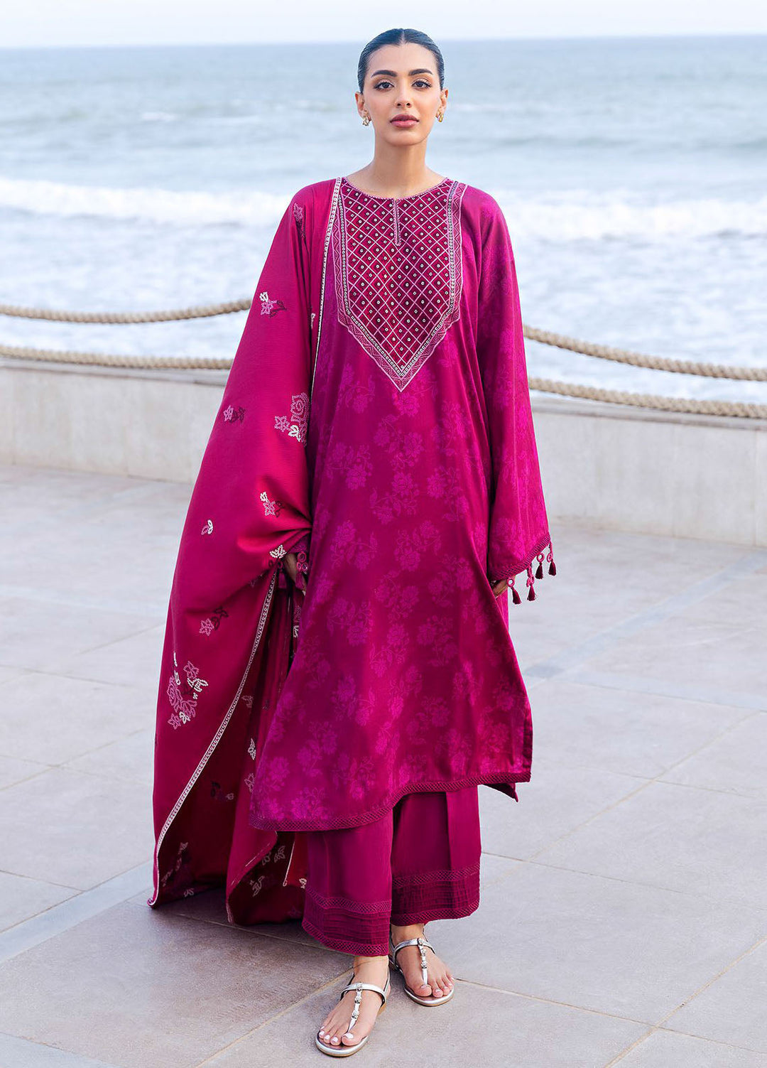 Cross Stitch Embroidered Cotton Satin Suits Unstitched 3 Piece CS25SU Florid Zeal - Winter Collection