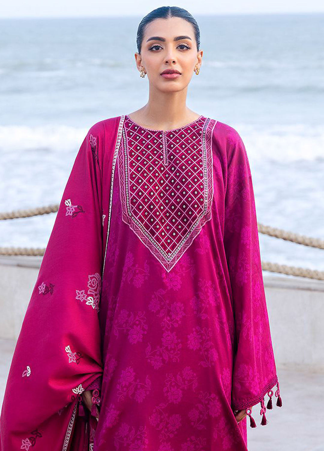 Cross Stitch Embroidered Cotton Satin Suits Unstitched 3 Piece CS25SU Florid Zeal - Winter Collection