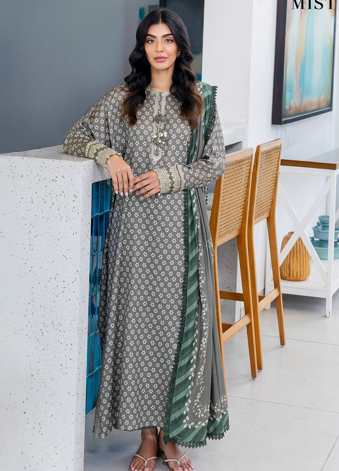Cross Stitch Embroidered Cotton Satin Suits Unstitched 3 Piece CS25SU Forest Mist - Winter Collection
