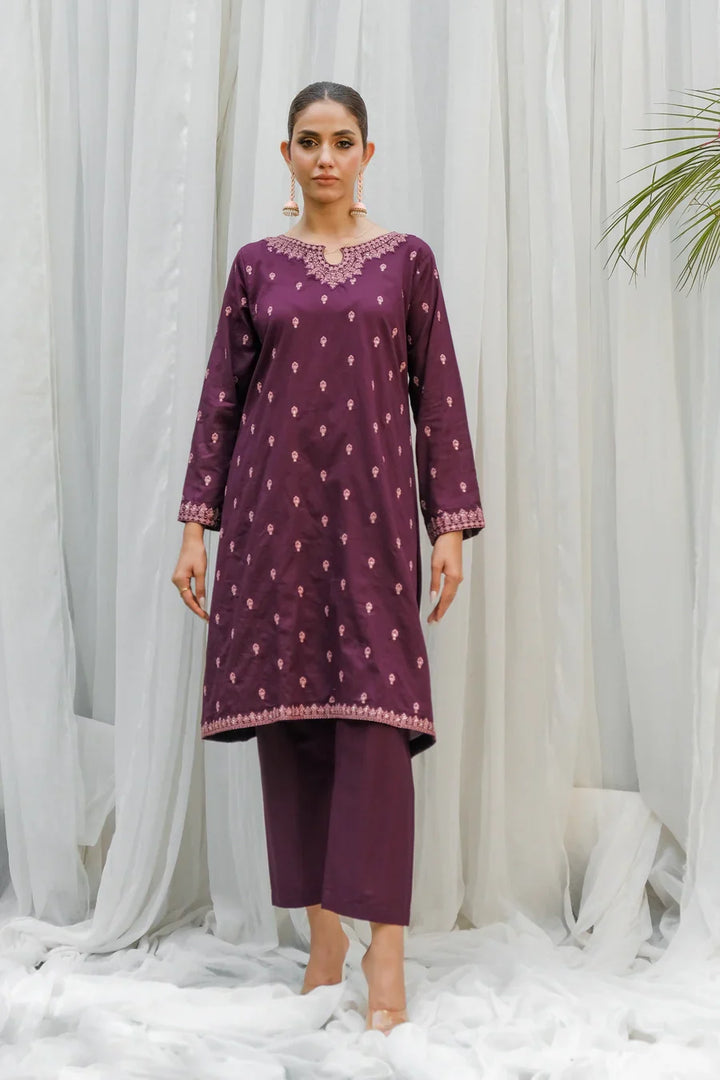 Dhaga Women Pret Embroidered 2 Piece cotton Purple SS24DSE135 - Summer Collection