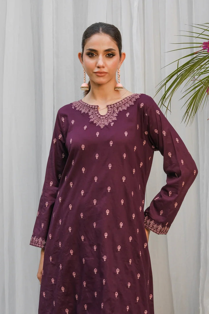 Dhaga Women Pret Embroidered 2 Piece cotton Purple SS24DSE135 - Summer Collection