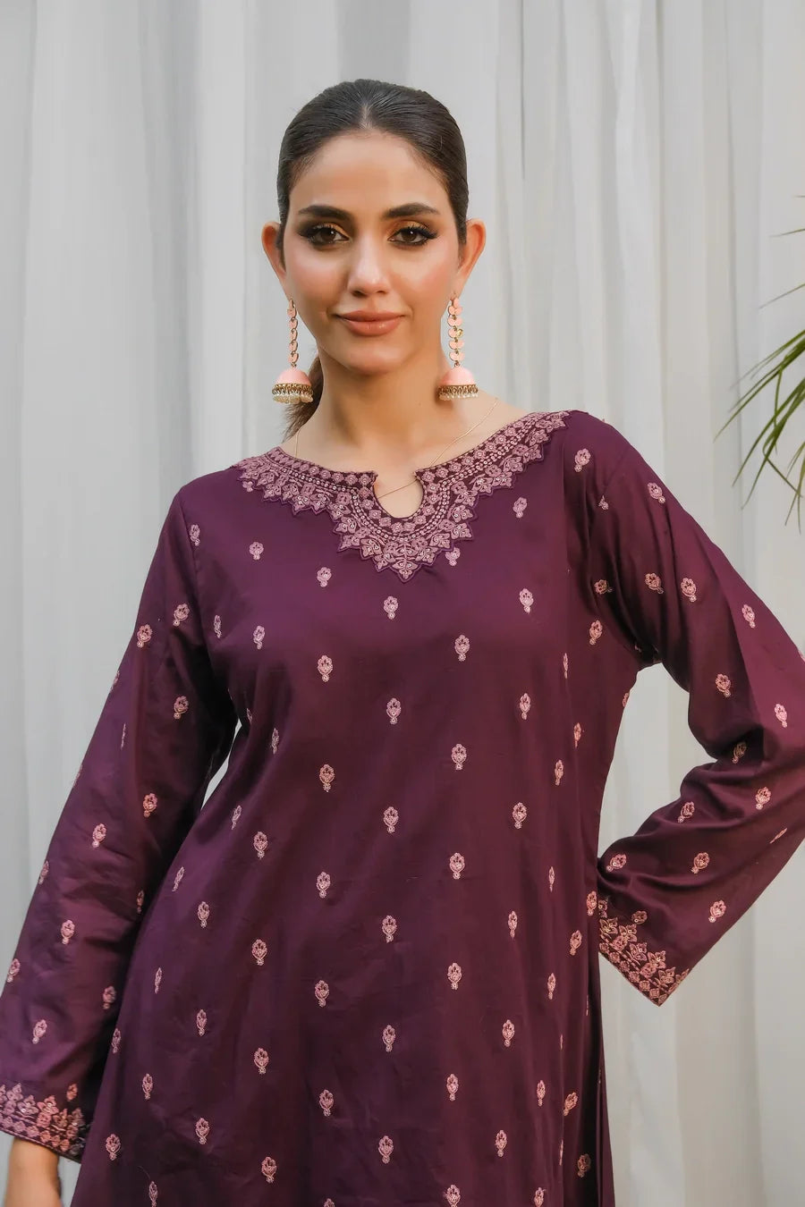 Dhaga Women Pret Embroidered 2 Piece cotton Purple SS24DSE135 - Summer Collection