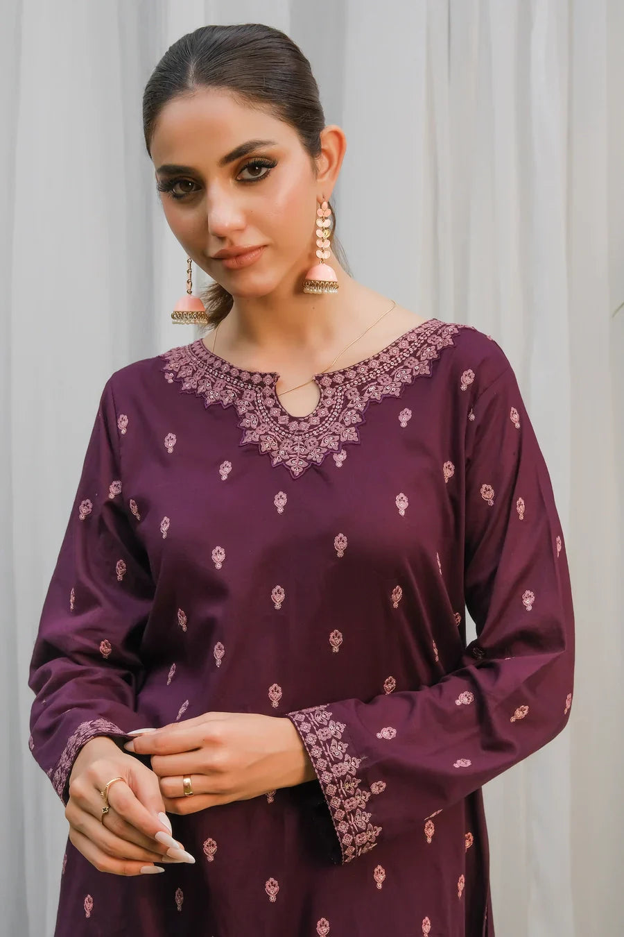 Dhaga Women Pret Embroidered 2 Piece cotton Purple SS24DSE135 - Summer Collection