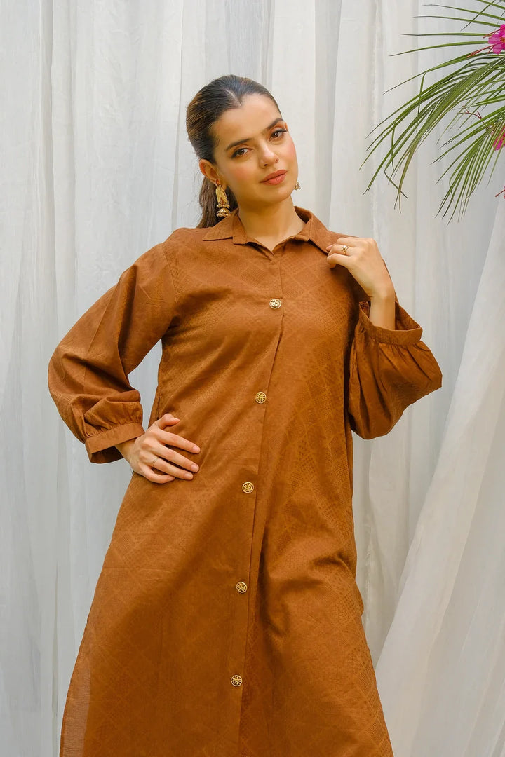 Dhaga Women Pret Solids 2 Piece Jacquard Almond SS24DSD310 - Summer Collection