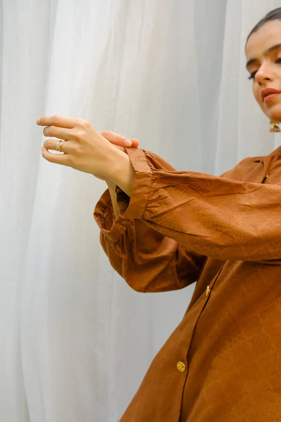 Dhaga Women Pret Solids 2 Piece Jacquard Almond SS24DSD310 - Summer Collection