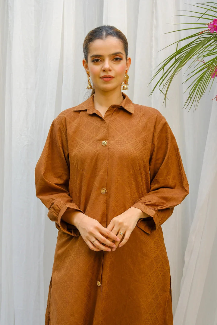 Dhaga Women Pret Solids 2 Piece Jacquard Almond SS24DSD310 - Summer Collection