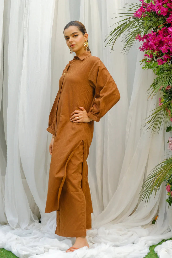 Dhaga Women Pret Solids 2 Piece Jacquard Almond SS24DSD310 - Summer Collection