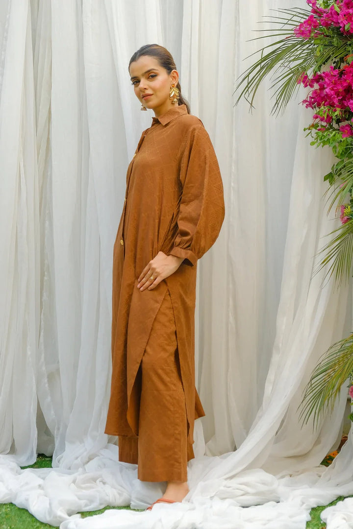 Dhaga Women Pret Solids 2 Piece Jacquard Almond SS24DSD310 - Summer Collection