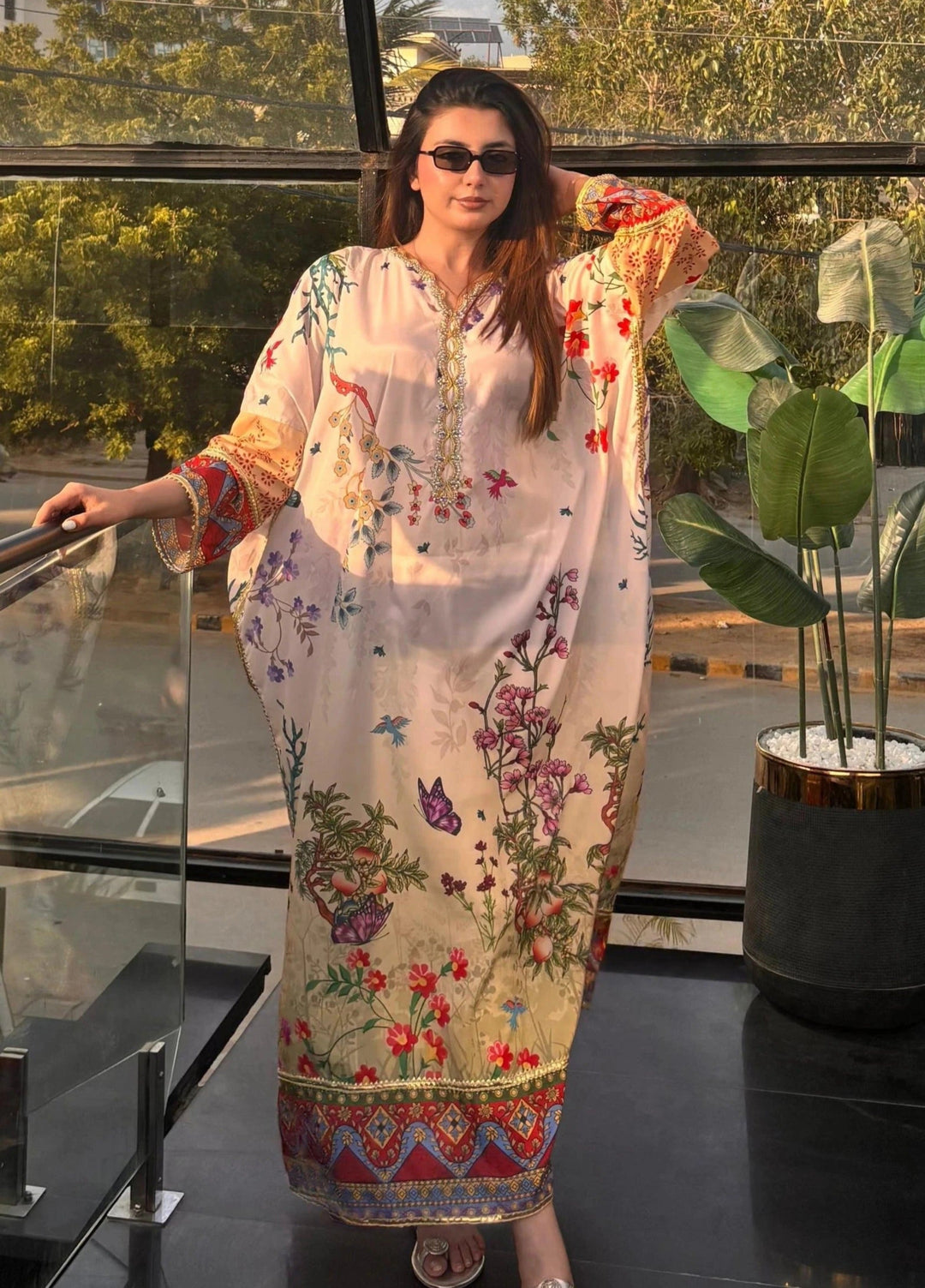 Mataish Women RTW Printed Crepe 1 Piece Suit Floral Bloom Kaftan - Festive Collection