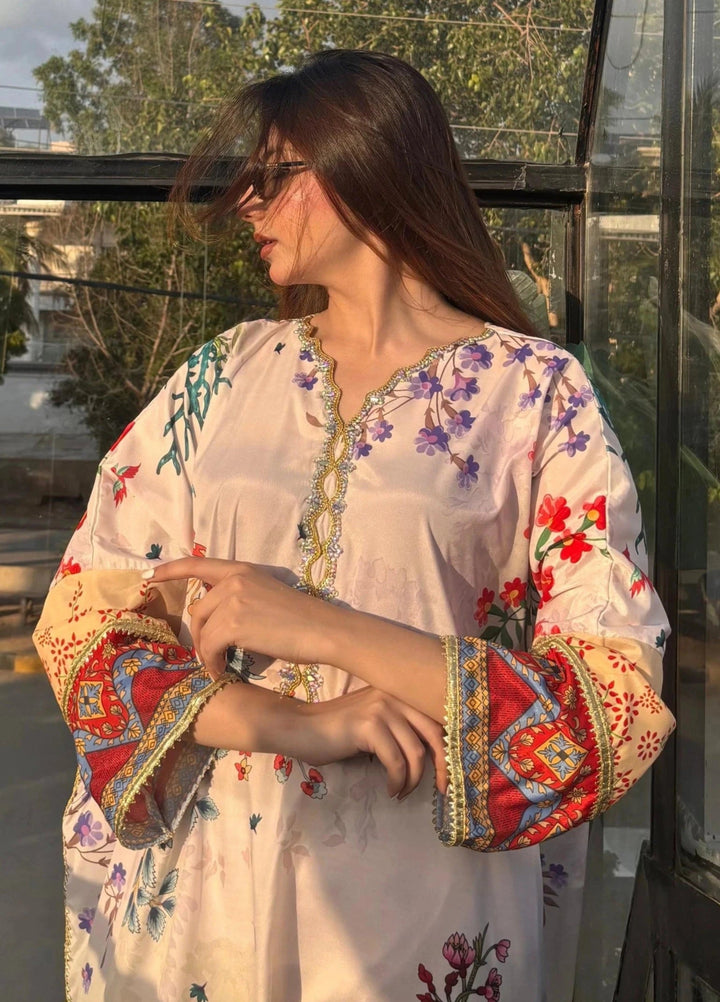 Mataish Women RTW Printed Crepe 1 Piece Suit Floral Bloom Kaftan - Festive Collection