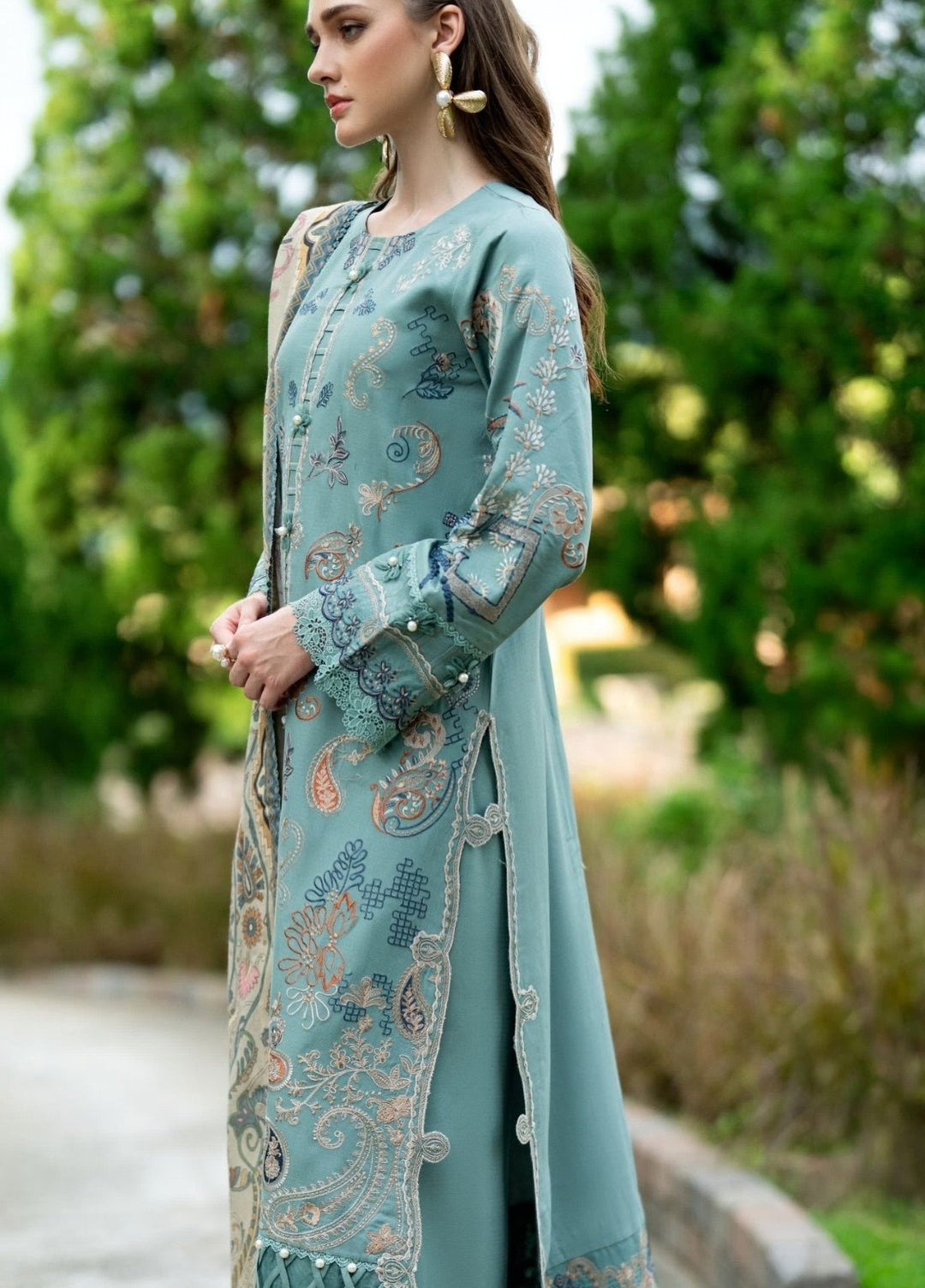 Serenity by Florent Unstitched Embroidered Dobby 3 Piece Suit FL26USF Amethyst - Festive Collection