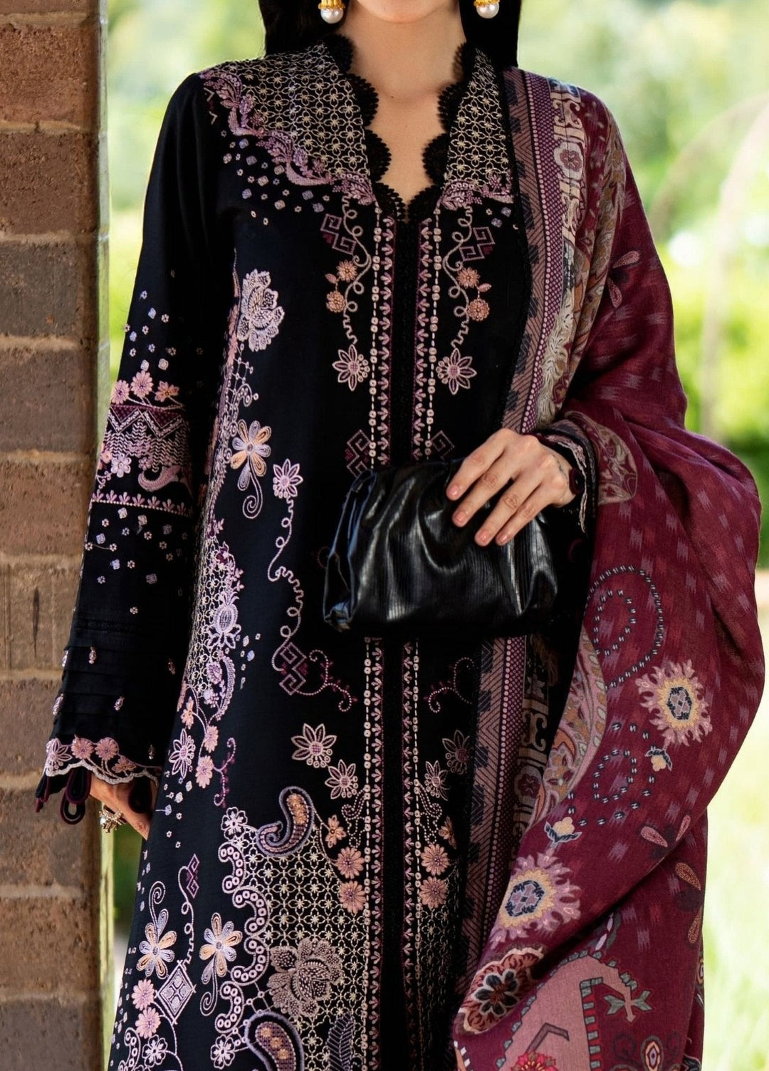Serenity by Florent Unstitched Embroidered Dobby 3 Piece Suit FL26USF Noir - Festive Collection