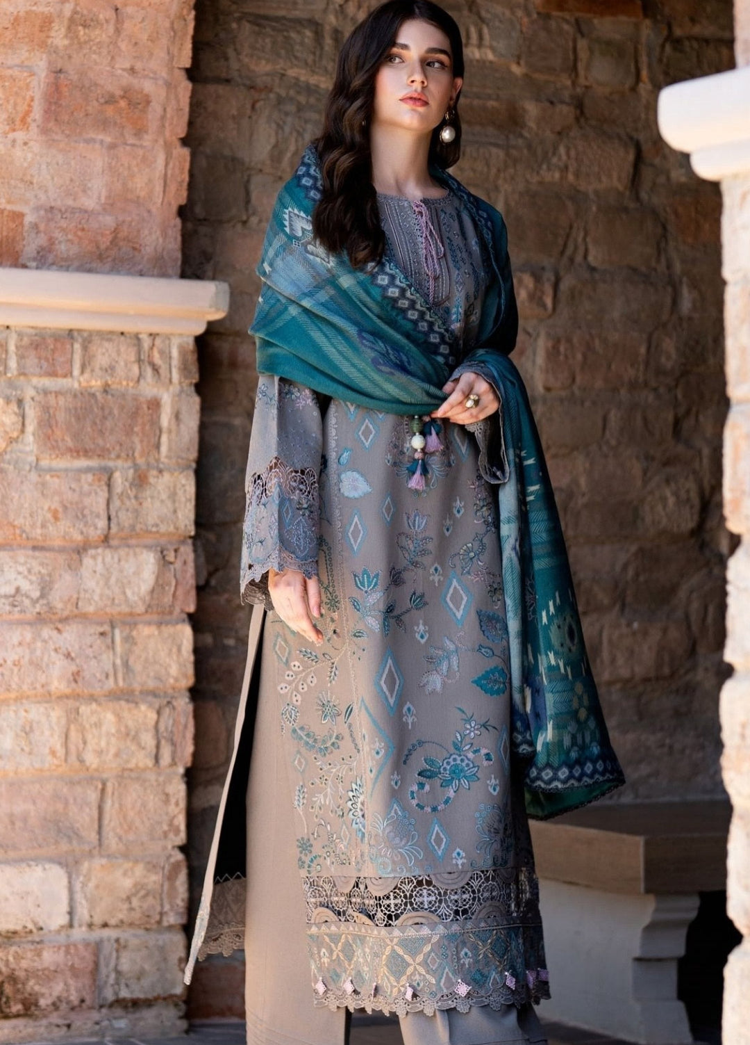 Serenity by Florent Unstitched Embroidered Karandi 3 Piece Suit FL26USF Sia - Festive Collection