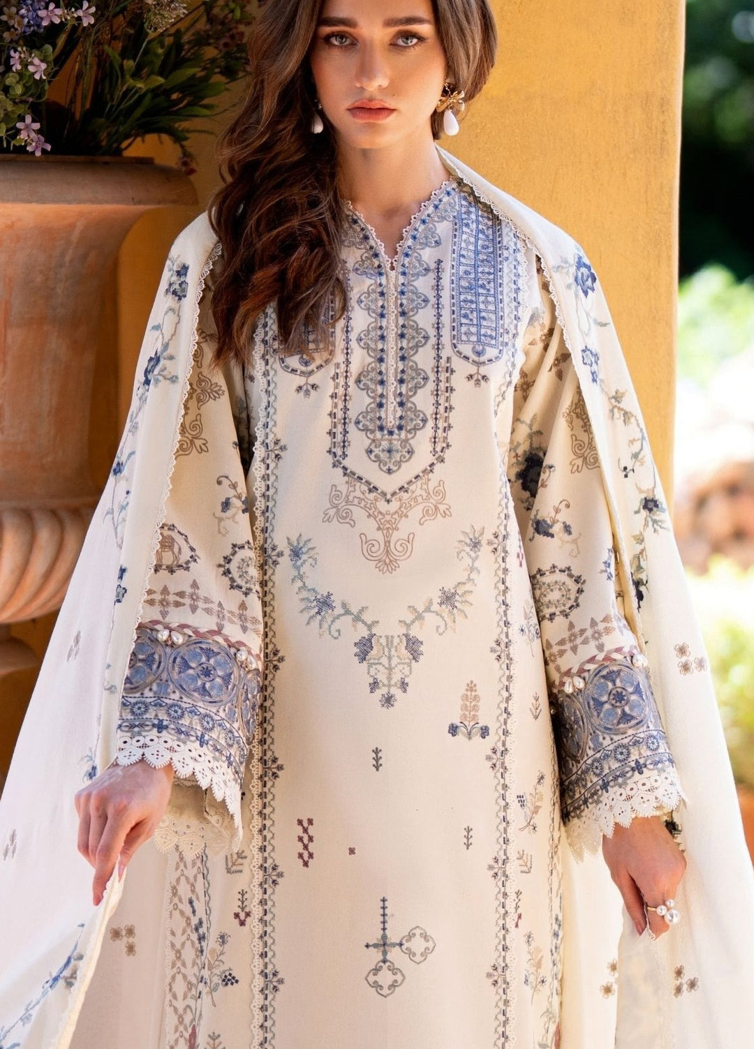 Serenity by Florent Unstitched Embroidered Karandi 3 Piece Suit FL26USF Aster - Festive Collection