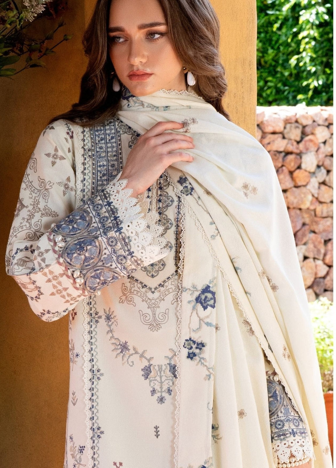 Serenity by Florent Unstitched Embroidered Karandi 3 Piece Suit FL26USF Aster - Festive Collection