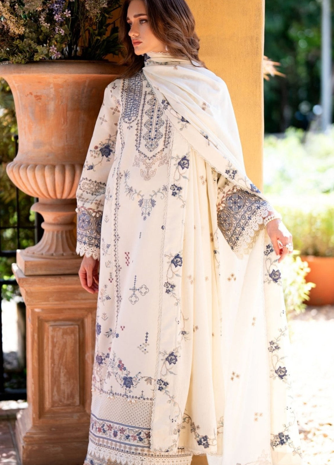 Serenity by Florent Unstitched Embroidered Karandi 3 Piece Suit FL26USF Aster - Festive Collection