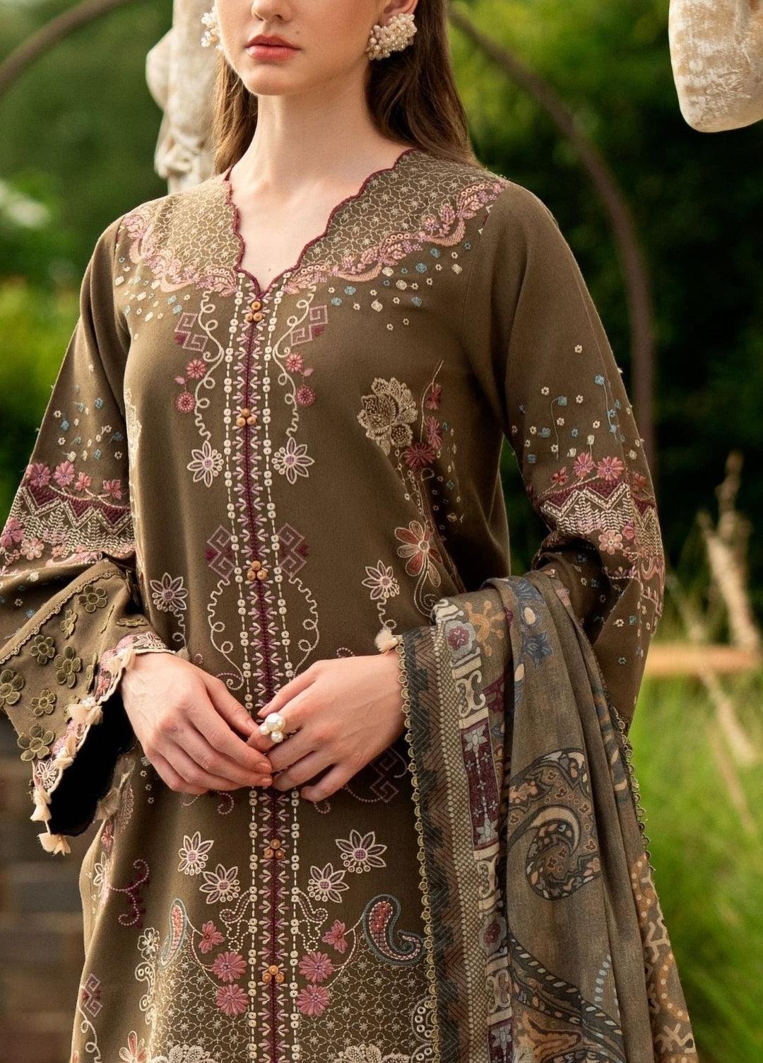 Serenity by Florent Unstitched Embroidered Karandi 3 Piece Suit FL26USF Ziva - Festive Collection