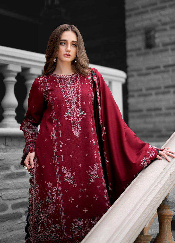 Serenity by Florent Unstitched Embroidered Marina Twill 3 Piece Suit FL26USF Dahlia - Festive Collection