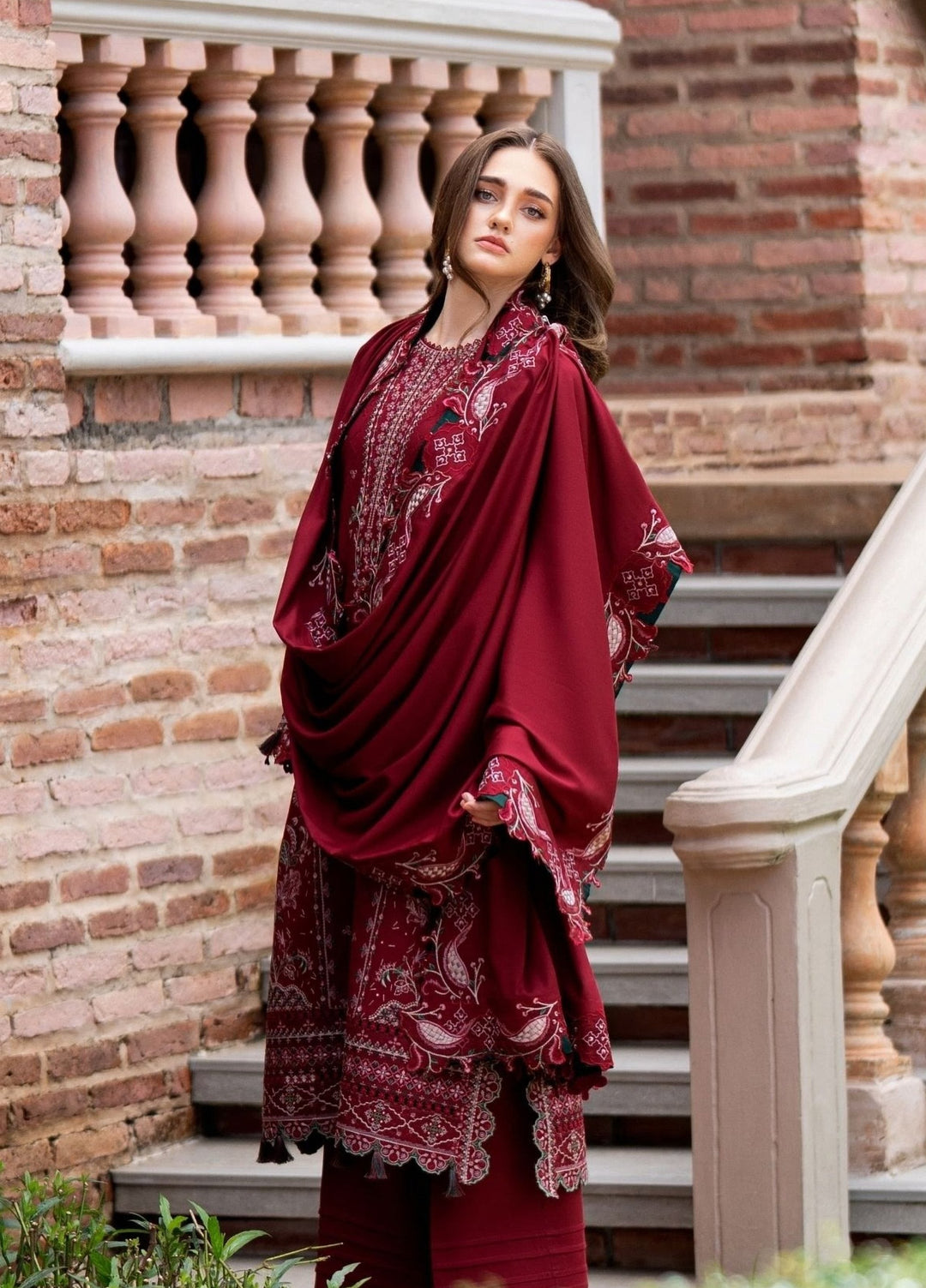 Serenity by Florent Unstitched Embroidered Marina Twill 3 Piece Suit FL26USF Dahlia - Festive Collection