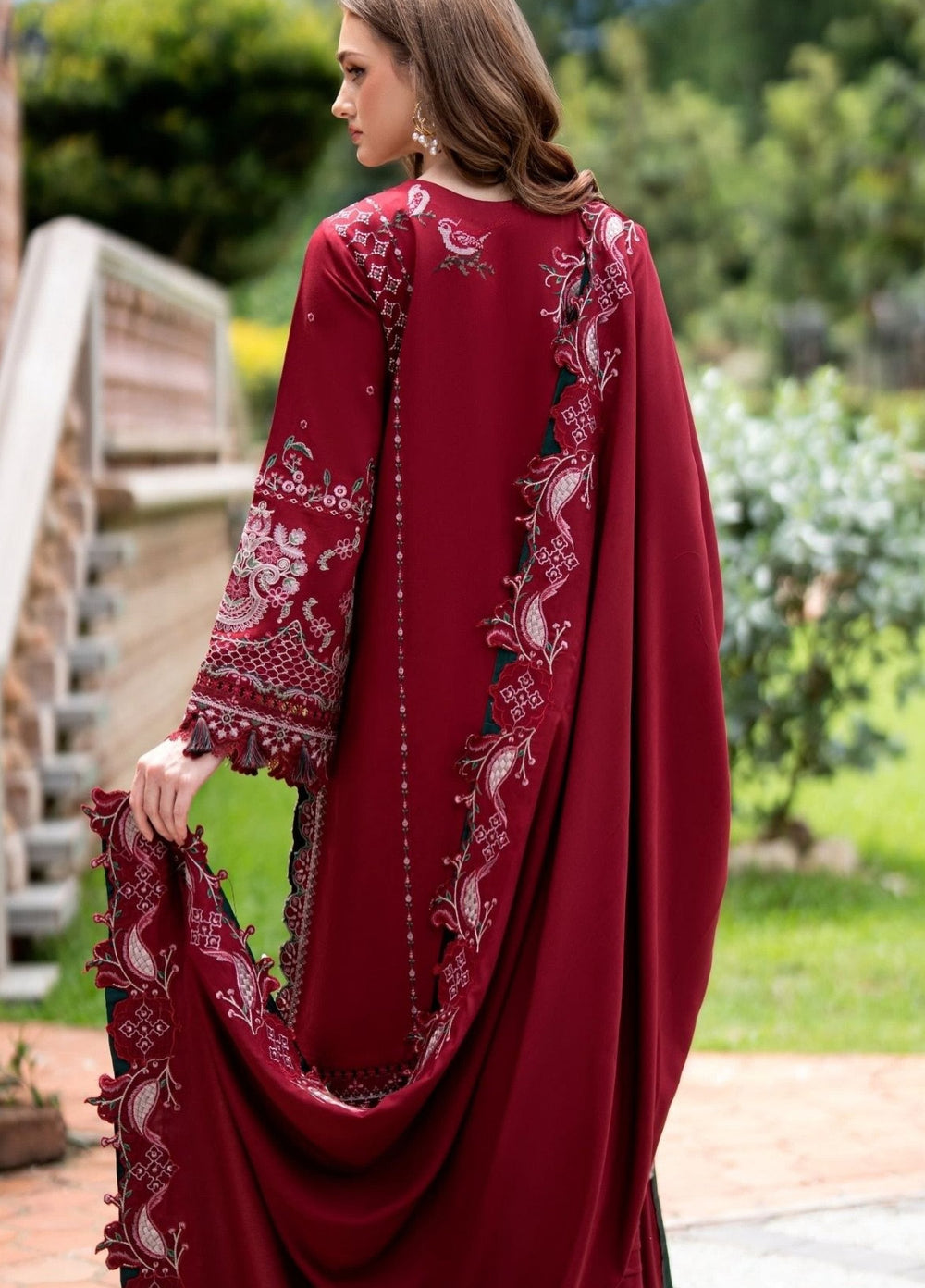 Serenity by Florent Unstitched Embroidered Marina Twill 3 Piece Suit FL26USF Dahlia - Festive Collection