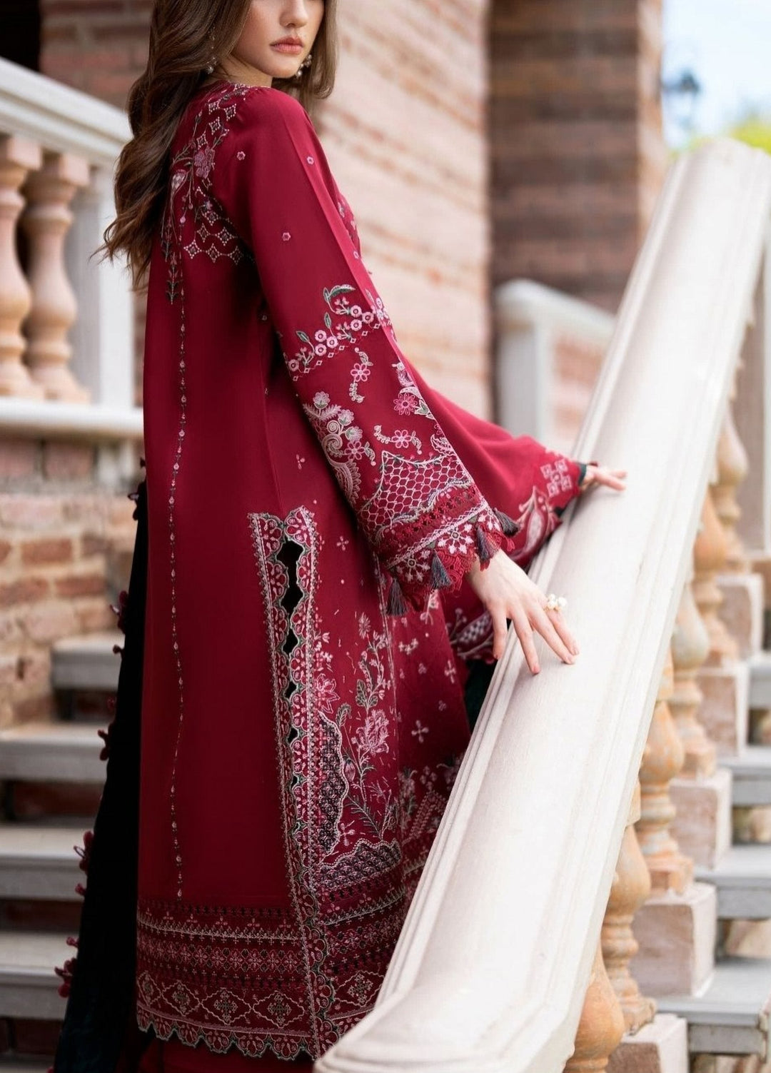 Serenity by Florent Unstitched Embroidered Marina Twill 3 Piece Suit FL26USF Dahlia - Festive Collection