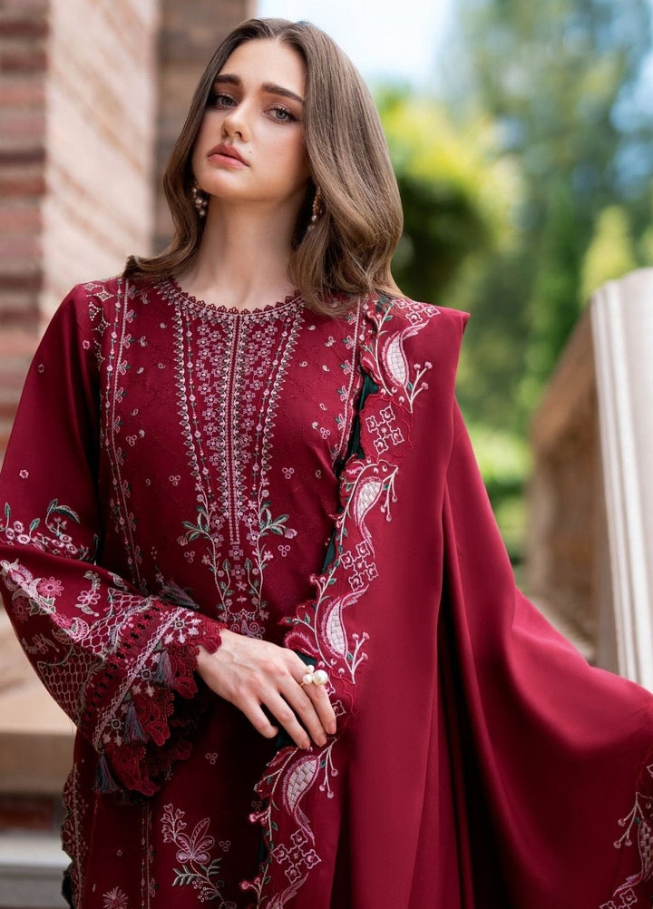 Serenity by Florent Unstitched Embroidered Marina Twill 3 Piece Suit FL26USF Dahlia - Festive Collection