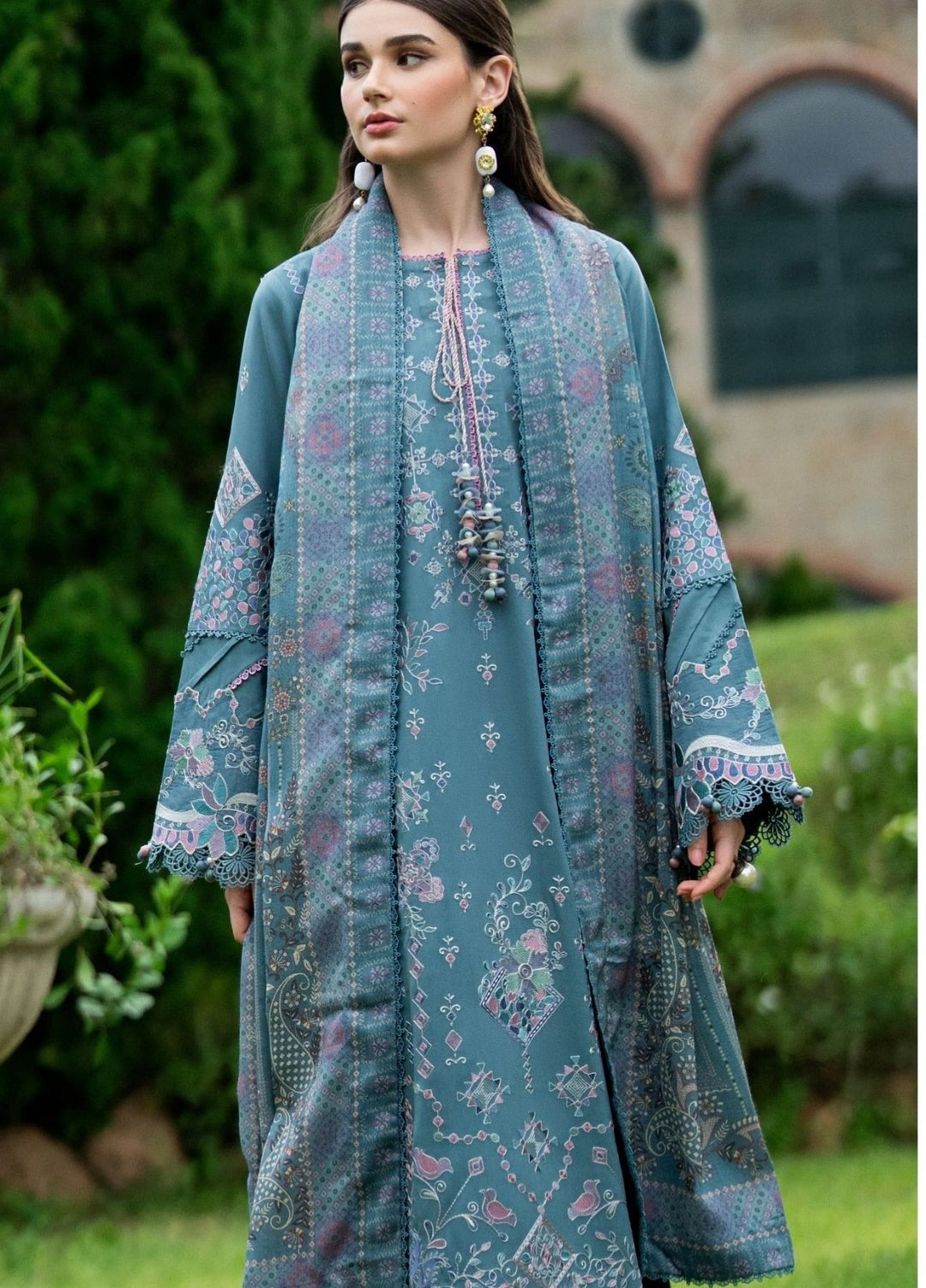 Serenity by Florent Unstitched Embroidered Marina Twill 3 Piece Suit FL26USF Hazel - Festive Collection