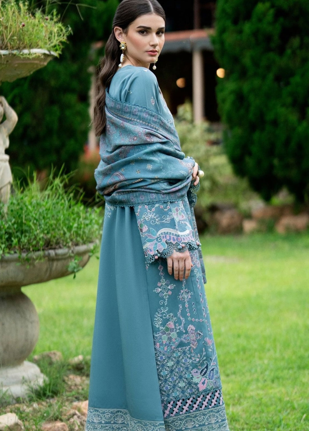 Serenity by Florent Unstitched Embroidered Marina Twill 3 Piece Suit FL26USF Hazel - Festive Collection