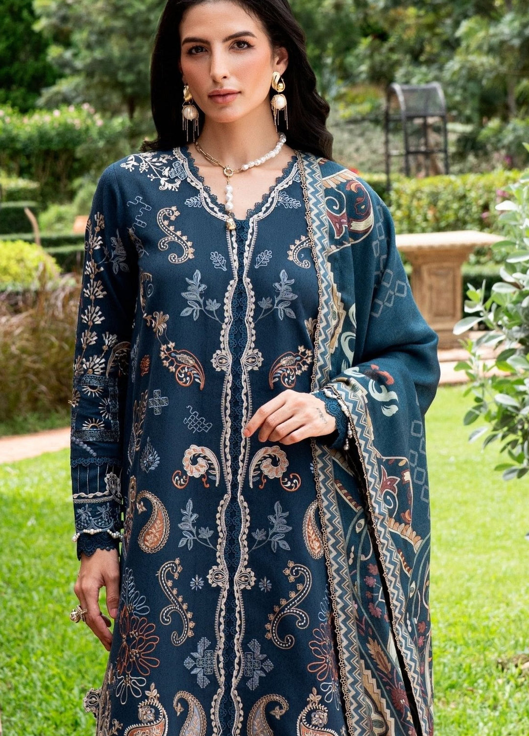 Serenity by Florent Unstitched Embroidered Karandi 3 Piece Suit FL26USF Arya - Festive Collection