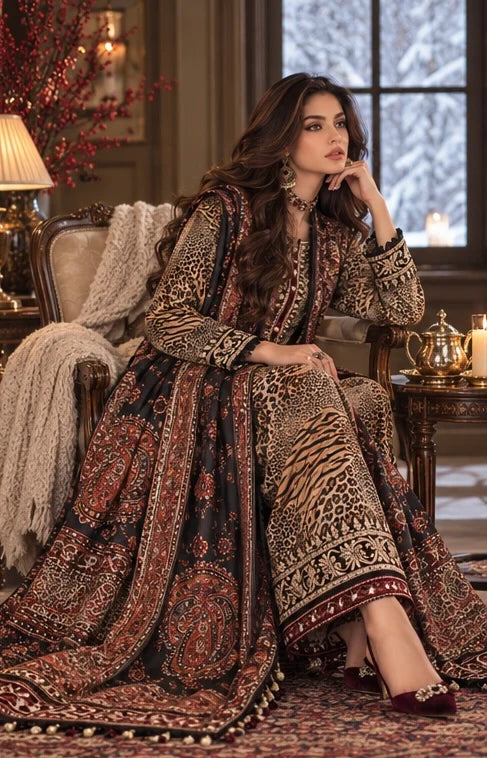 Noor by Saadia Asad Unstitched Printed Linen 3 Piece Suit SA26UNL D1 B - Winter Collection