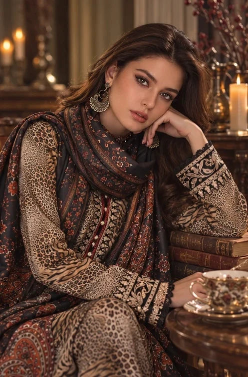Noor by Saadia Asad Unstitched Printed Linen 3 Piece Suit SA26UNL D1 B - Winter Collection