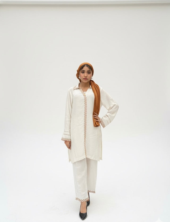 Syah Women RTW Embroidered Silk 2 Piece Suit Ivory - Casual Collection