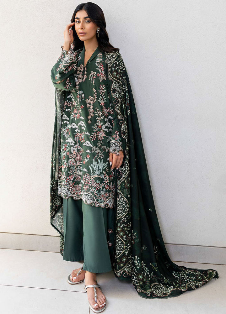 Cross Stitch Embroidered Cotton Satin Suits Unstitched 3 Piece CS25SU Green Ornate - Winter Collection