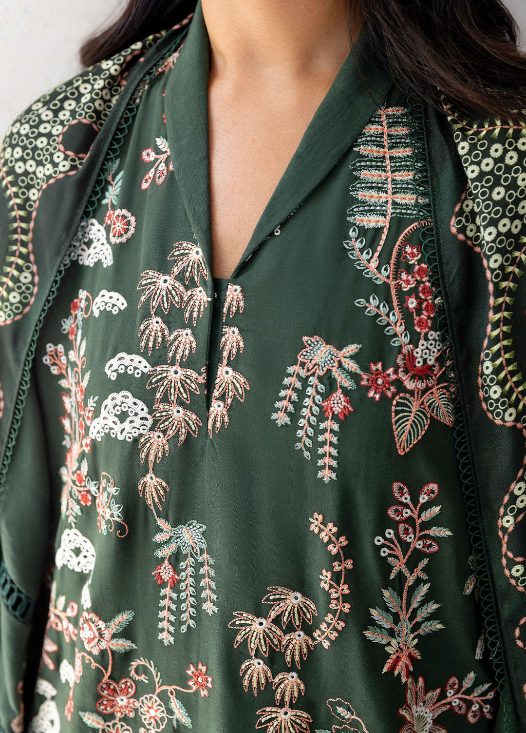 Cross Stitch Embroidered Cotton Satin Suits Unstitched 3 Piece CS25SU Green Ornate - Winter Collection