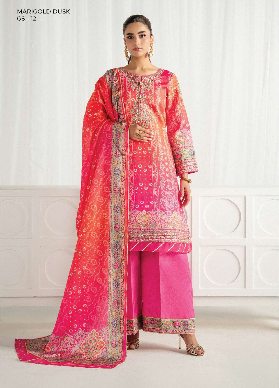 Aira by Gulaal Unstitched Printed Silk 3 Piece Suit GL26USA Marigold Dusk GS-12 - Festive Collection