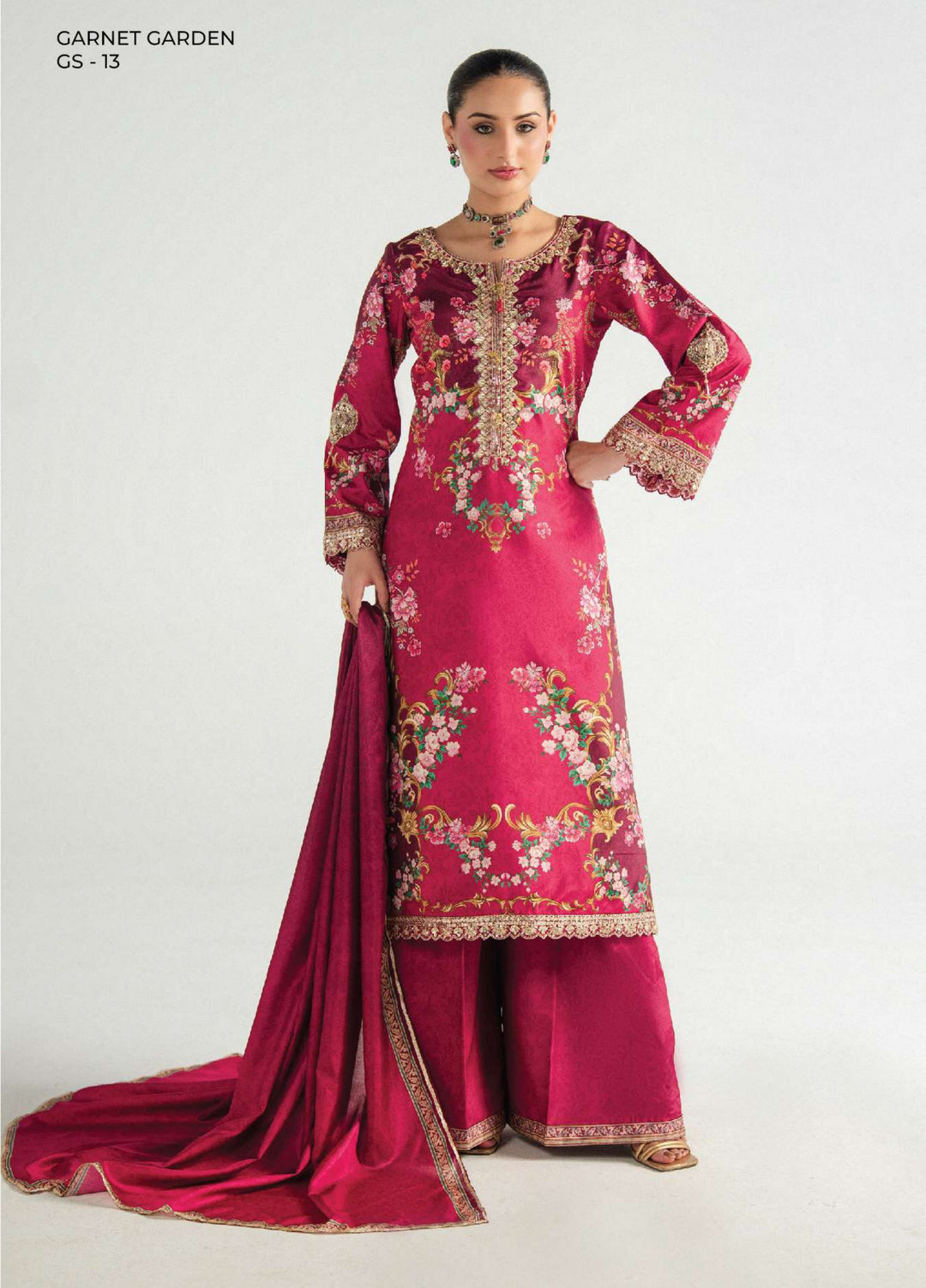 Aira by Gulaal Unstitched Printed Silk 3 Piece Suit GL26USA Garnet Garden GS-13 - Festive Collection