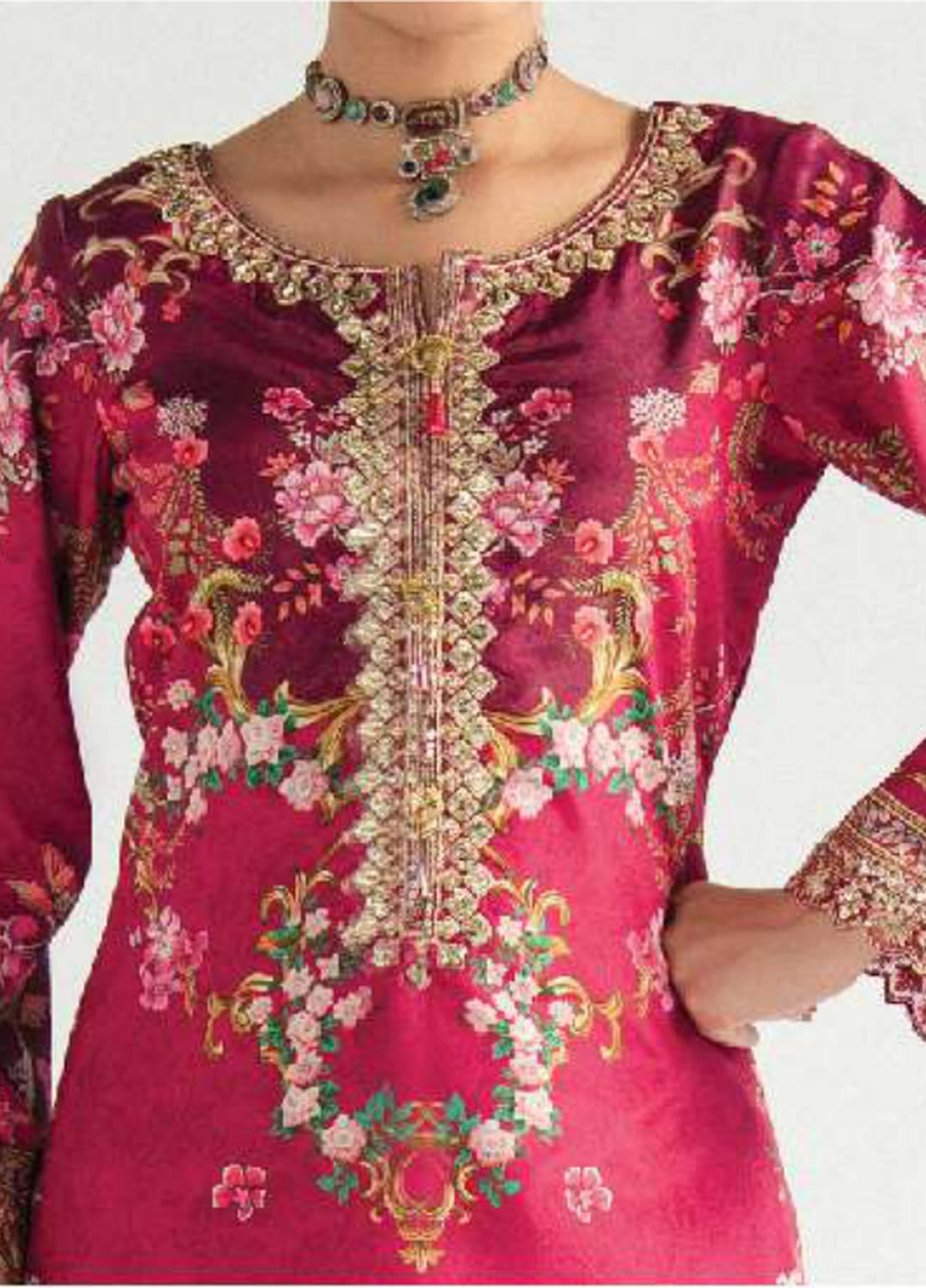 Aira by Gulaal Unstitched Printed Silk 3 Piece Suit GL26USA Garnet Garden GS-13 - Festive Collection