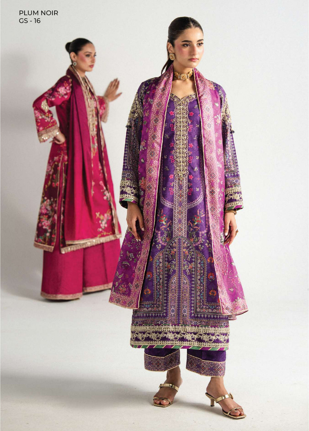 Aira by Gulaal Unstitched Printed Silk 3 Piece Suit GL26USA Plum Noir GS-16 - Festive Collection