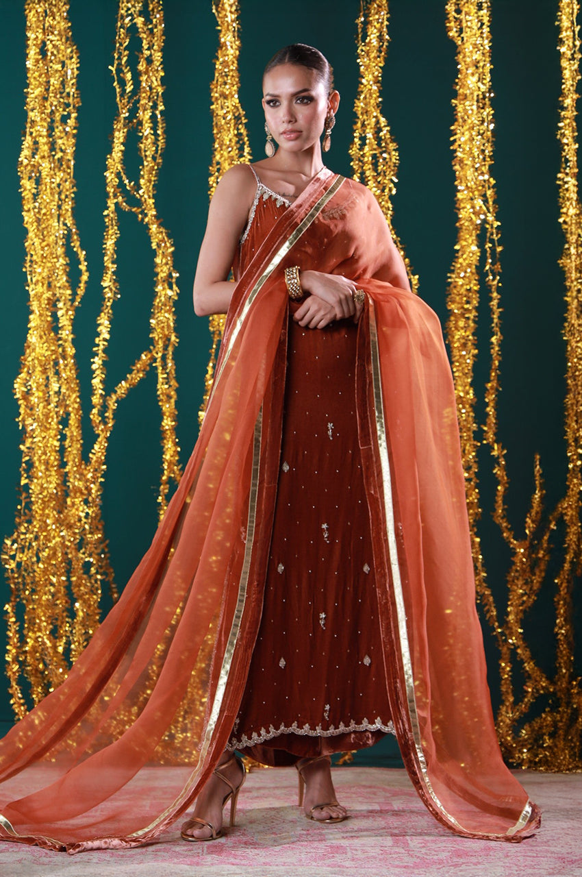 Makhmal From Nizka By Nida Rehan RTW Hand work Velvet 2 Piece Suit Zayrah - Festive Collection